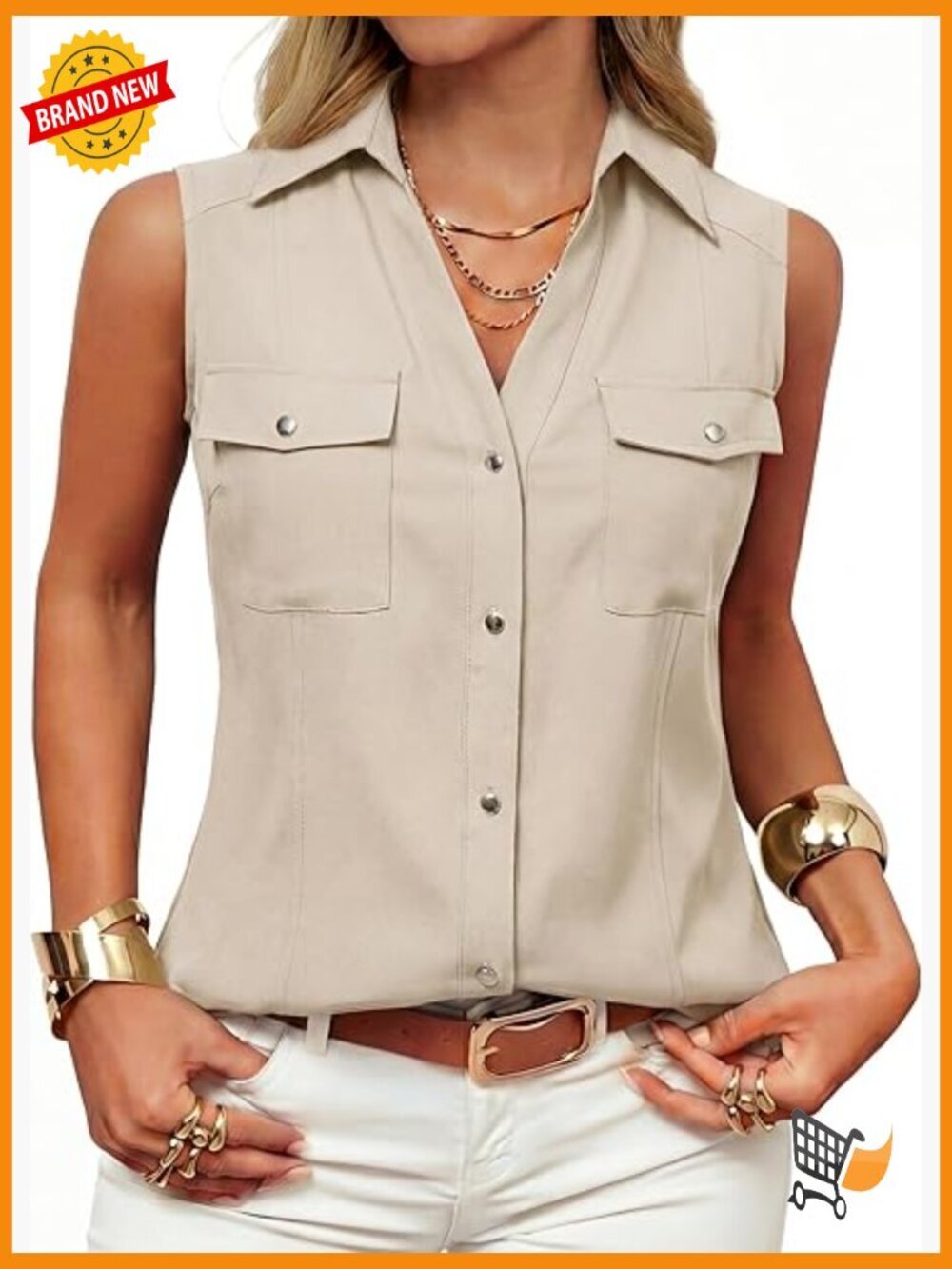 Sleeveless Button Down Blouse V-Neck Tank Top Business Casual Work